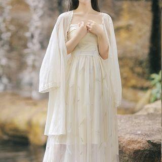 Long Light Jacket / Spaghetti Strap Maxi Dress / Set