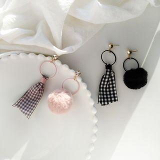Asymmetric Pompom Drop Earring