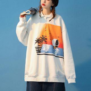 Couple Matching Long Sleeve Printed Polo Shirt