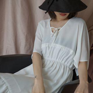 Ruffled Short-sleeve Chiffon Dress