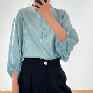 Balloon-sleeve Henley Blouse