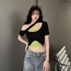 Mock Two-piece Cropped T-shirt Black & Green - One Size