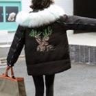 Long-sleeve Print Furry Trim Padded Jacket