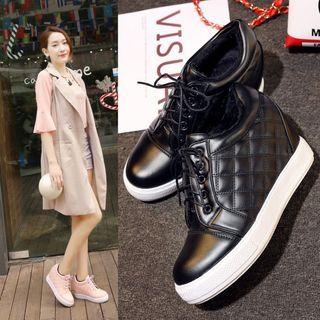 Hidden Wedge Quilted Lace Up High Top Shoes