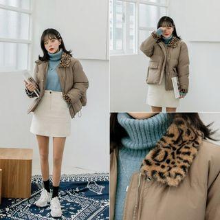 Leopard Faux-fur Trim Padded Jacket