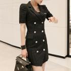 Pinstriped Short-sleeve Double-breasted Dress