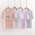 Short-sleeve Dot Print Embroidered T-shirt