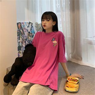 Butterfly Embroidered Short-sleeve Round Neck T-shirt