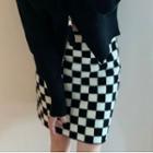 Check Knit Mini Pencil Skirt Check - Black & White - One Size
