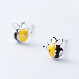 925 Sterling Silver Bee Stud Earrings Silver - One Size