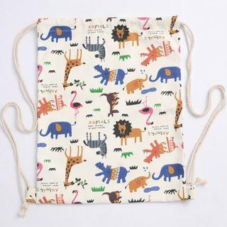 Animal Print Drawstring Pouch Zoo - Off-white - One Size