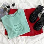 Short-sleeve Lettering T-shirt / High-waist Plain A-line Slit Mini Skirt