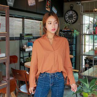 Half-placket Long-sleeve Cotton Shirt