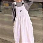 Lettering Midi Overall Dress White - One Size