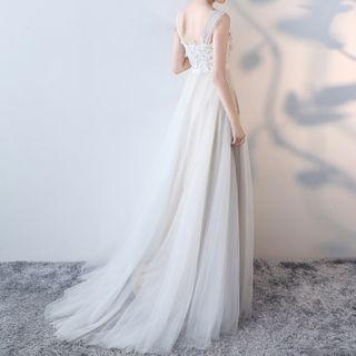 Sleeveless Lace Panel A-line Mesh Gown