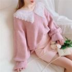 Lace-collar Sweater / Mini Skirt