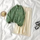 Plaid Shirt / Slit Midi A-line Skirt