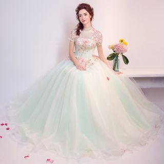 Short-sleeve Embroidery Cutout Back Wedding Dress