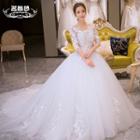 Elbow Sleeve Wedding Ball Gown With Train