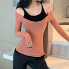 Panel Cold Shoulder Long-sleeve T-shirt