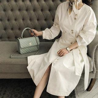 Balloon-sleeve Long Jacket With Sash