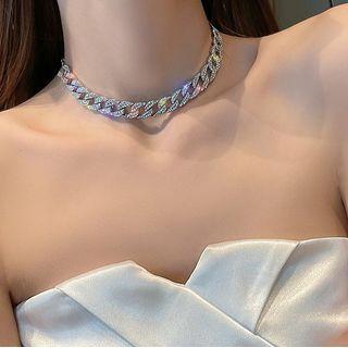 Rhinestone Chunky Chain Choker Rhinestone Necklace - One Size