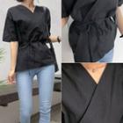 Elbow-sleeve Tie-waist Wrap Top