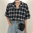 Short-sleeve Plaid Blouse As Shown In Figure - One Size