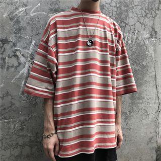 Loose Stripe Elbow-sleeve T-shirt