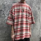 Loose Stripe Elbow-sleeve T-shirt