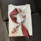 Floral Print Narrow Scarf Floral - Black & Red - One Size