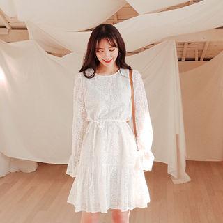 Tie-waist Frill-trim Lace Dress