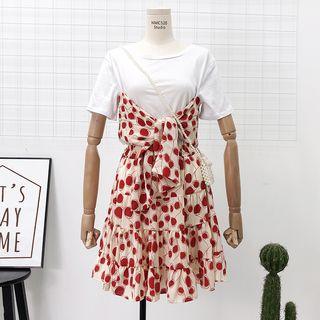 Set: Mock Two-piece T-shirt + A-line Skirt