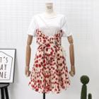 Set: Mock Two-piece T-shirt + A-line Skirt