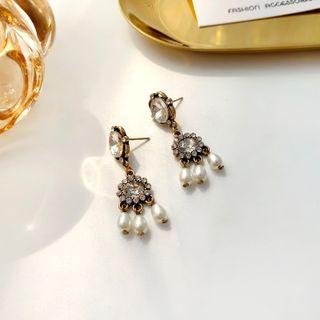 Faux Crystal Faux Pearl Drop Earring 1 Pair - Silver Rhinestone & Faux Pearl - White - One Size