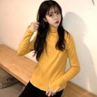 Mock-turtleneck Flared-cuff Long-sleeve T-shirt