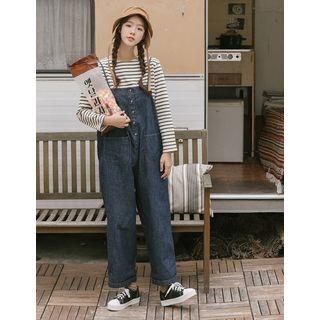 Spaghetti-strap Baggy Jumper Jeans Dark Blue - One Size