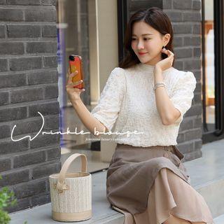 Sheer-trim Crinkled T-shirt