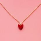 Heart Pendant Necklace 1 Pair - Red Heart - Gold - One Size