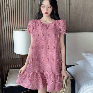 Puff-sleeve Crochet Dress