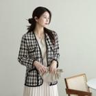 Open-front Braided-trim Patterned Jacket
