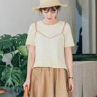 Mock Two-piece Short-sleeve Contrast Trim T-shirt Almond - One Size