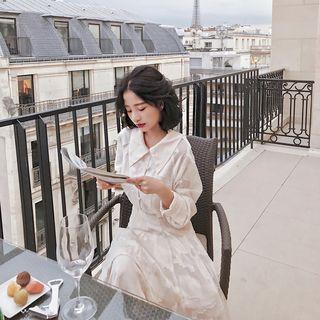 Floral Jacquard Blouse / Midi A-line Skirt