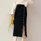 Midi Ribbed Knit Skirt Black - One Size