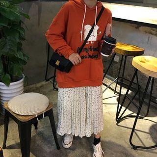 Bread Print Hoodie / Dotted Accordion Pleat Midi Skirt