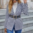 Houndstooth Long-sleeve Collar Button-up Jacket