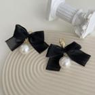 Bow Bead Drop Sterling Silver Ear Stud 1 Pair - Black - One Size