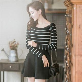 Striped A-line Knit Mini Dress