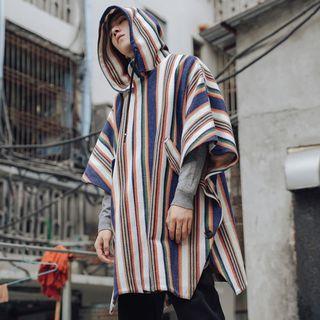 Striped Hooded Wool Cape Jacket