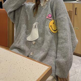 Smiley Face Cardigan Gray - One Size